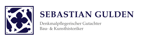 Das Logo des Denkmalpflegerischen Gutachters, Bau- und Kunsthistorikers Sebastian Gulden. Ein gotisches Ornament aus einem Vierpassen, umgeben von vier Schneußen.